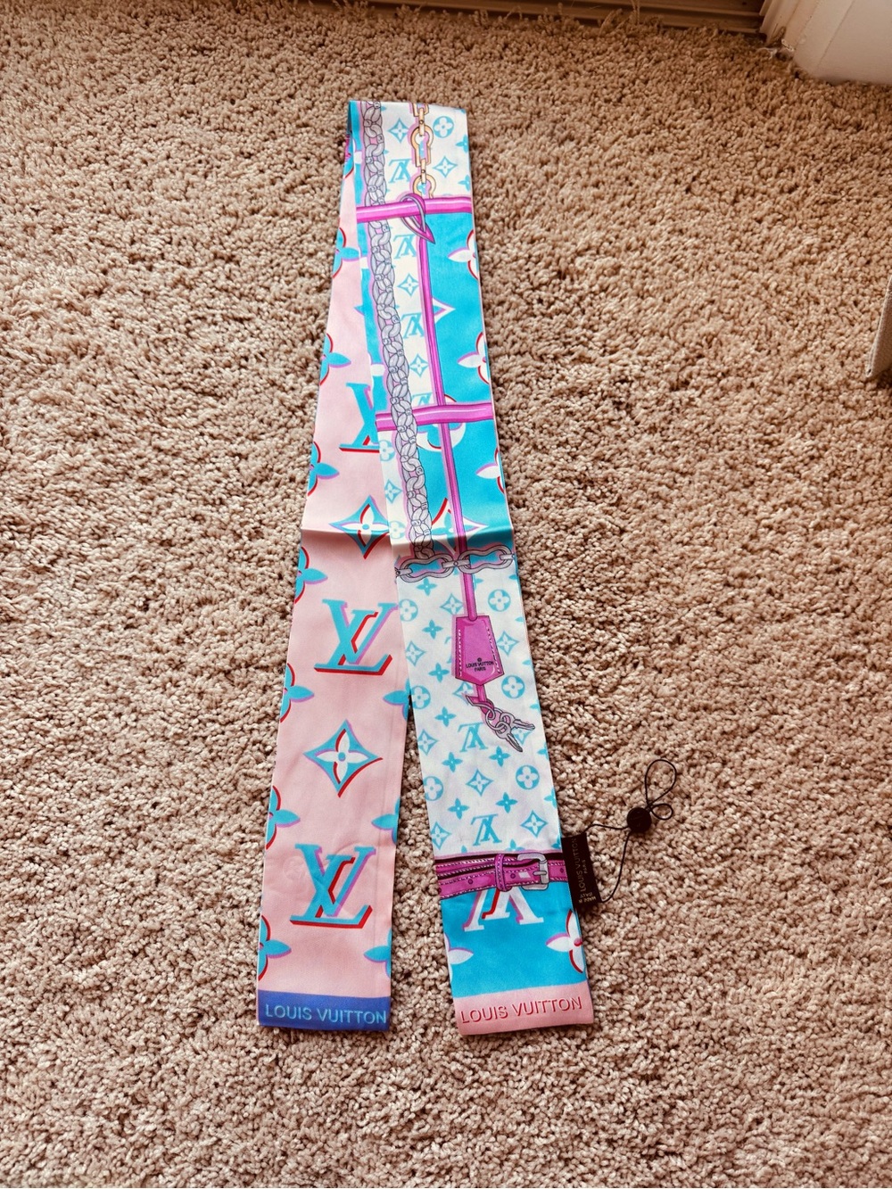 Louis Vuitton Pink & Turquoise Monogram Silk Hair Twilly